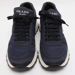 Pre Owned Prada Navy Blue Leather and Nylon Prax 01 Sneakers Size 43.5