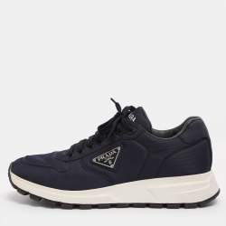 Pre Owned Prada Navy Blue Leather and Nylon Prax 01 Sneakers Size 43.5