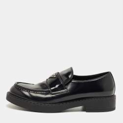 Pre Owned Prada Black Brushed Leather Slip On Platform Loafers Size 44.5