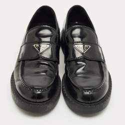Pre Owned Prada Black Brushed Leather Slip On Platform Loafers Size 44.5