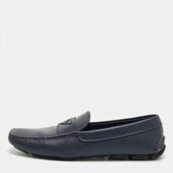 Pre Owned Prada Navy Blue Leather Driver Loafers Size 41