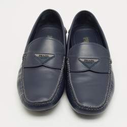 Pre Owned Prada Navy Blue Leather Driver Loafers Size 41
