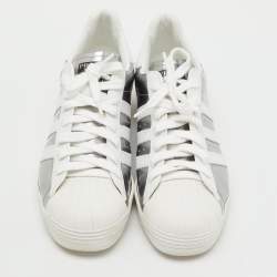 Pre Owned Prada x Adidas Silver/White Leather Superstar Low Top Sneakers Size 43 1/3