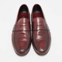 Pre Owned Prada Burgundy Leather Slip On Penny Loafers Size 42