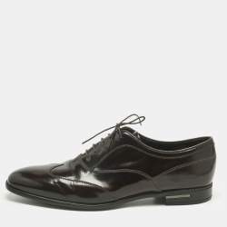 Pre Owned Prada Brown Patent Leather Lace Up Oxfords Size 43.5