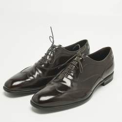 Pre Owned Prada Brown Patent Leather Lace Up Oxfords Size 43.5