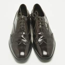 Pre Owned Prada Brown Patent Leather Lace Up Oxfords Size 43.5