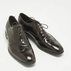 Pre Owned Prada Brown Patent Leather Lace Up Oxfords Size 43.5