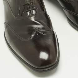 Pre Owned Prada Brown Patent Leather Lace Up Oxfords Size 43.5