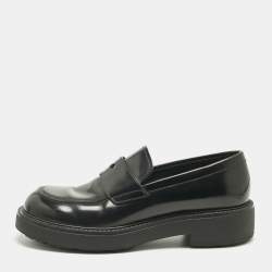 Pre Owned Prada Black Leather Slip On Loafers Size 42