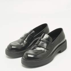 Pre Owned Prada Black Leather Slip On Loafers Size 42