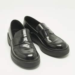Pre Owned Prada Black Leather Slip On Loafers Size 42