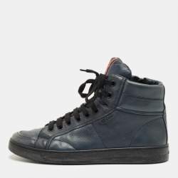 Pre Owned Prada Navy Blue Leather High Top Sneakers Size 42
