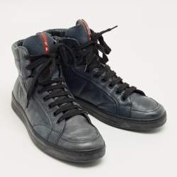 Pre Owned Prada Navy Blue Leather High Top Sneakers Size 42