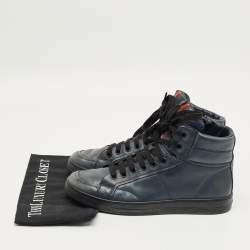Pre Owned Prada Navy Blue Leather High Top Sneakers Size 42