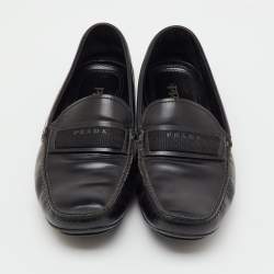 Pre Owned Prada Black Leather Slip On Loafers Size 41.5