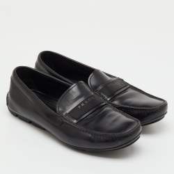 Pre Owned Prada Black Leather Slip On Loafers Size 41.5