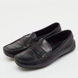 Pre Owned Prada Black Leather Slip On Loafers Size 41.5