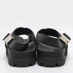 Pre Owned Prada Black Balistic Nylon Cross Strap Slide Sandals Size 44
