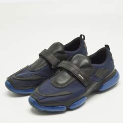 Pre Owned Prada Cloudbust Size 44 Navy Blue/Black Leather and Nylon Low Top Sneakers