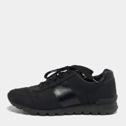 مملوكة مسبقًا Prada Match Racer Size 42 Black Canvas and Leather Lace Up Sneakers
