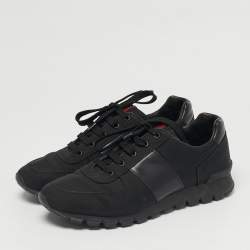 مملوكة مسبقًا Prada Match Racer Size 42 Black Canvas and Leather Lace Up Sneakers