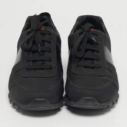 مملوكة مسبقًا Prada Match Racer Size 42 Black Canvas and Leather Lace Up Sneakers