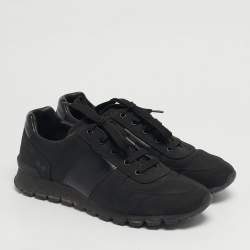 مملوكة مسبقًا Prada Match Racer Size 42 Black Canvas and Leather Lace Up Sneakers