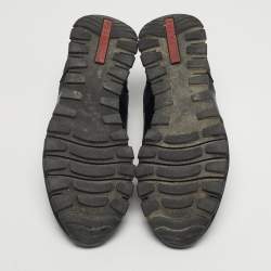 مملوكة مسبقًا Prada Match Racer Size 42 Black Canvas and Leather Lace Up Sneakers