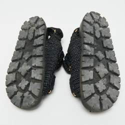مملوكة مسبقًا Prada Size 41 Black Woven Straw Slingback Flat Sandals