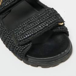 مملوكة مسبقًا Prada Size 41 Black Woven Straw Slingback Flat Sandals