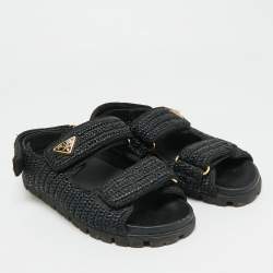 مملوكة مسبقًا Prada Size 41 Black Woven Straw Slingback Flat Sandals