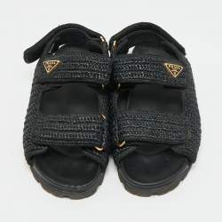 مملوكة مسبقًا Prada Size 41 Black Woven Straw Slingback Flat Sandals
