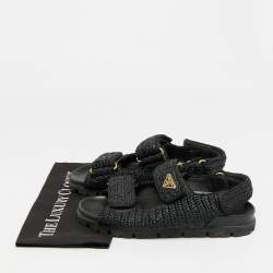 مملوكة مسبقًا Prada Size 41 Black Woven Straw Slingback Flat Sandals