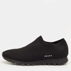 مملوكة مسبقًا Prada Size 42.5 Black Knit Fabric Slip On Sneakers