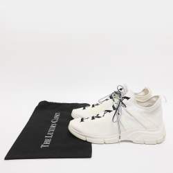 مملوكة مسبقًا حذاء رياضي برادا قماش محبوك أبيض منخفض من أعلى مقاس 42