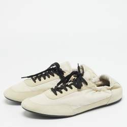 Pre Owned Prada Collapse Re-Nylon Size 41 Cream Nylon and Suede Lace Up Sneakers