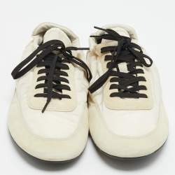 Pre Owned Prada Collapse Re-Nylon Size 41 Cream Nylon and Suede Lace Up Sneakers