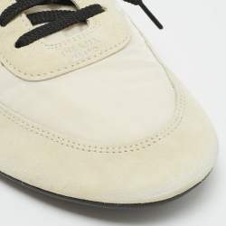 Pre Owned Prada Collapse Re-Nylon Size 41 Cream Nylon and Suede Lace Up Sneakers