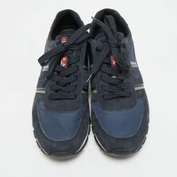 Pre Owned Prada Matchrace Size 44 Navy Blue Nylon and Suede Lace Up Sneakers