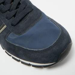 Pre Owned Prada Matchrace Size 44 Navy Blue Nylon and Suede Lace Up Sneakers