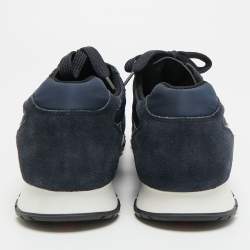 Pre Owned Prada Matchrace Size 44 Navy Blue Nylon and Suede Lace Up Sneakers
