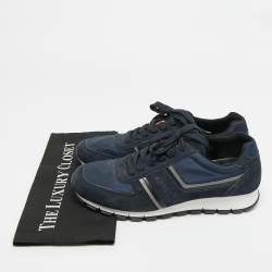 Pre Owned Prada Matchrace Size 44 Navy Blue Nylon and Suede Lace Up Sneakers