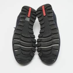 Pre Owned Prada Matchrace Size 44 Navy Blue Nylon and Suede Lace Up Sneakers