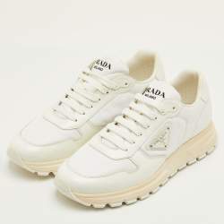 مملوكة مسبقًا حذاء رياضي برادا برباط علوي جلد أسود ونايلون جديد مقاس 40