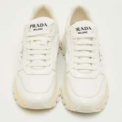 مملوكة مسبقًا حذاء رياضي برادا برباط علوي جلد أسود ونايلون جديد مقاس 40