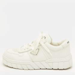 Pre Owned Prada Size 41.5 White Leather Low Top Sneakers