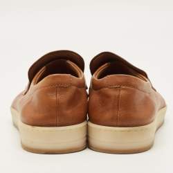 Pre Owned Prada Size 40.5 Brown Leather Logo Slip On Sneakers