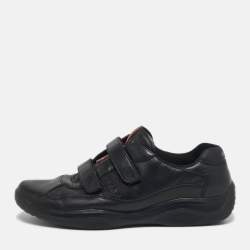 مملوكة مسبقًا Prada Sport Size 44 Black Leather Velcro Low Top Sneakers