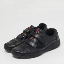 مملوكة مسبقًا Prada Sport Size 44 Black Leather Velcro Low Top Sneakers